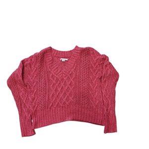 American Eagle Womens Pink Cropped Cable Knit Sweater Size Small